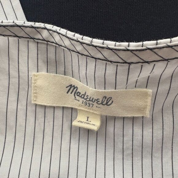 Madewell Oxford Panel Split Back Tee Shirt‎ Navy Blue Pinstripe Size Large - Picture 4 of 5
